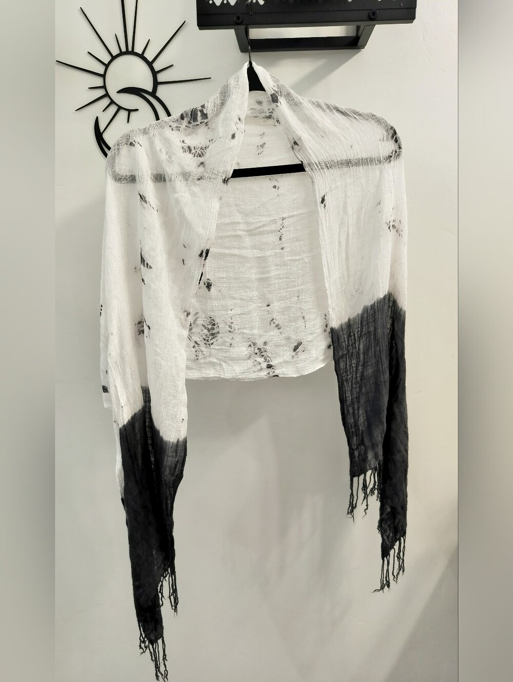 Linen Gauze Weave Dip-Dyed Shibori Ombre Oversized Scarf Shawl Wrap